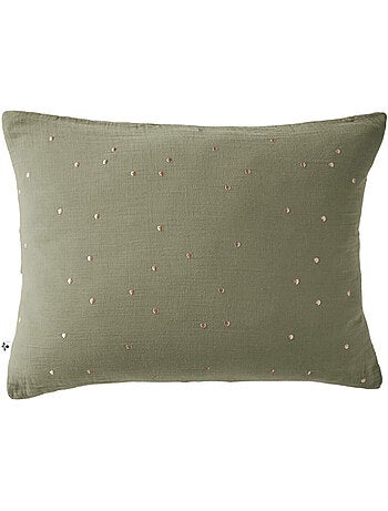 Taie d'oreiller à pois brodés double gaze de coton