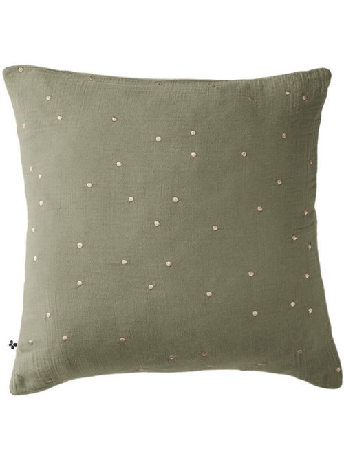 Taie d'oreiller à pois brodés double gaze de coton - Kiabi