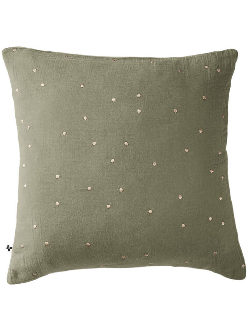 Taie d'oreiller à pois brodés double gaze de coton Kaki - Kiabi