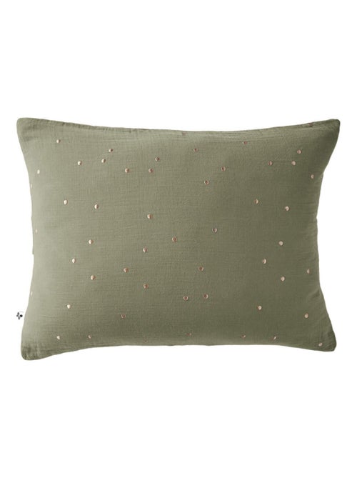Taie d'oreiller à pois brodés double gaze de coton - Kiabi