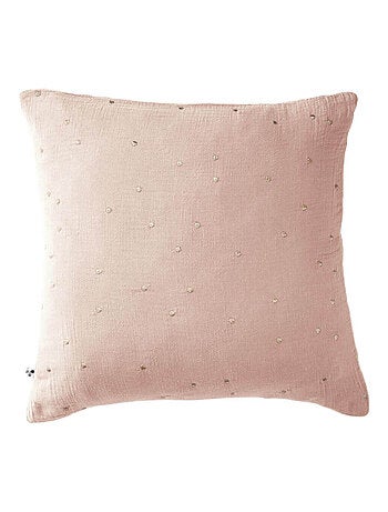 Taie d'oreiller à pois brodés double gaze de coton