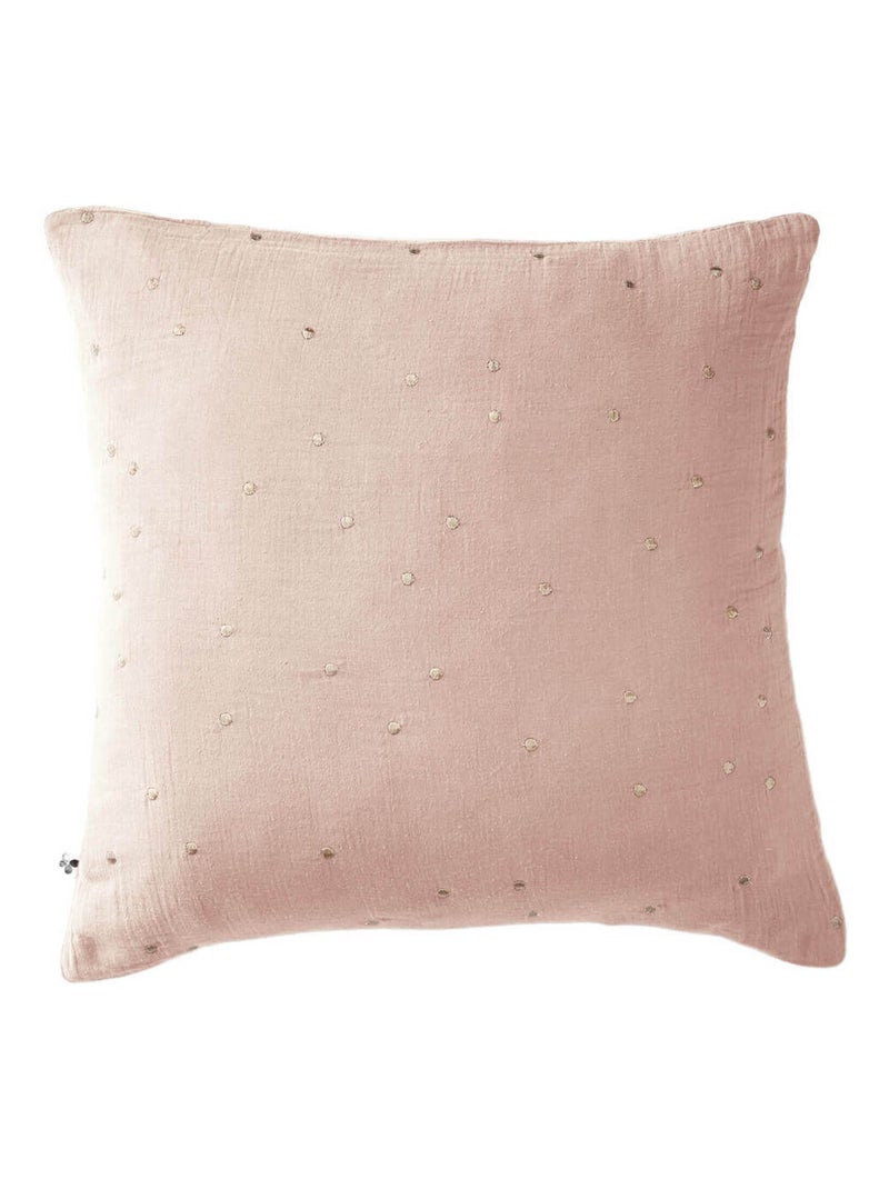 Taie d'oreiller à pois brodés double gaze de coton Rose - Kiabi