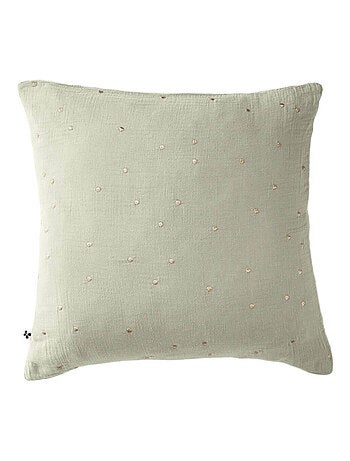 Taie d'oreiller à pois brodés double gaze de coton
