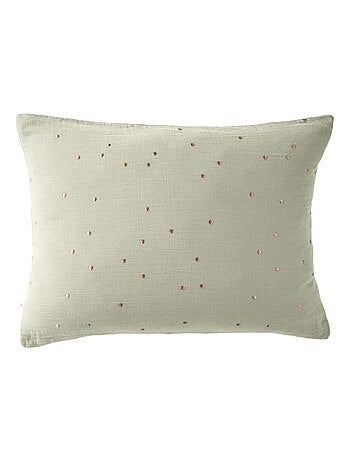 Taie d'oreiller à pois brodés double gaze de coton