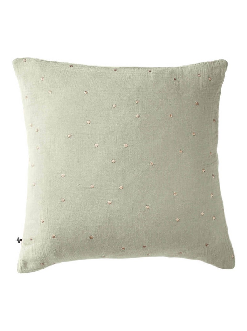 Taie d'oreiller à pois brodés double gaze de coton Vert d'eau - Kiabi