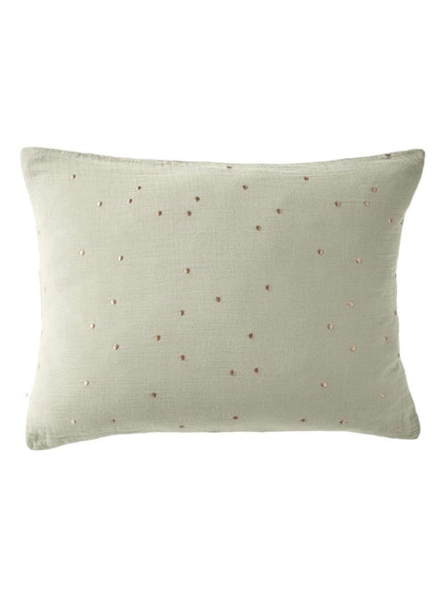 Taie d'oreiller à pois brodés double gaze de coton - Kiabi