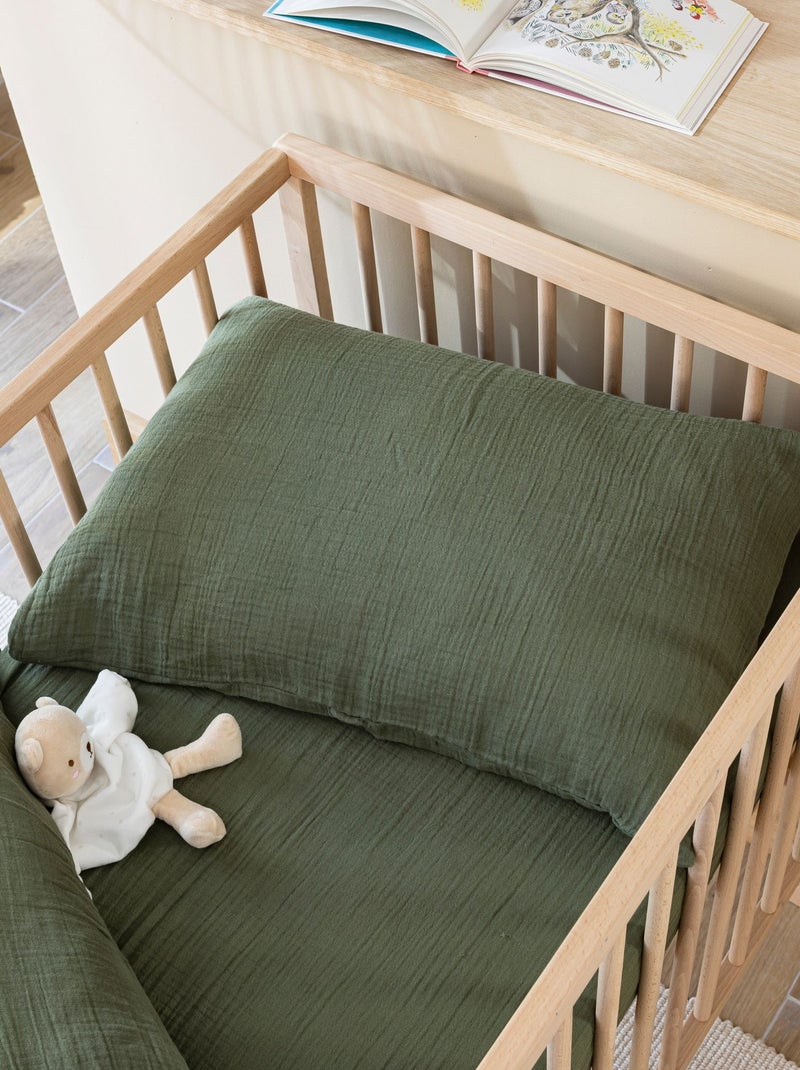 Taie d'oreiller bébé gaze de coton NOA Kaki - Kiabi