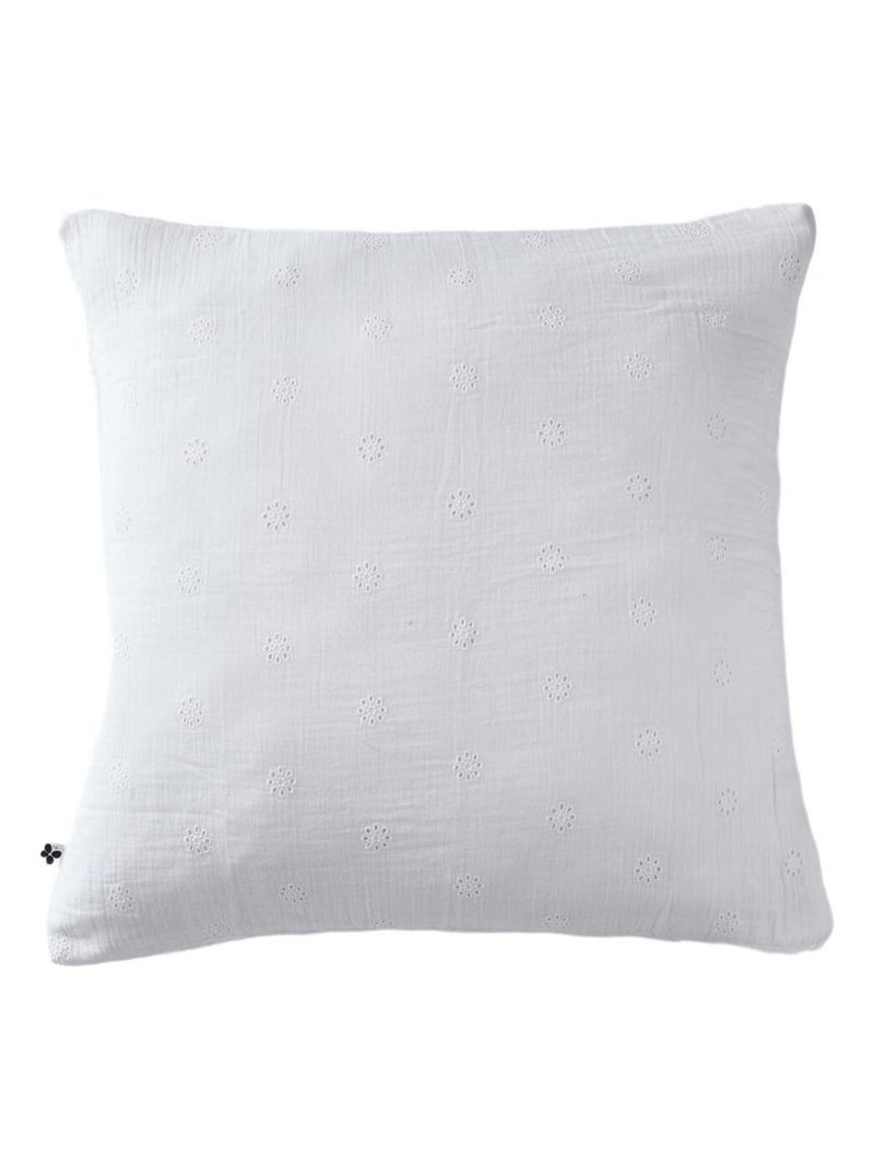 Taie d'oreiller brodée double gaze de coton Blanc - Kiabi
