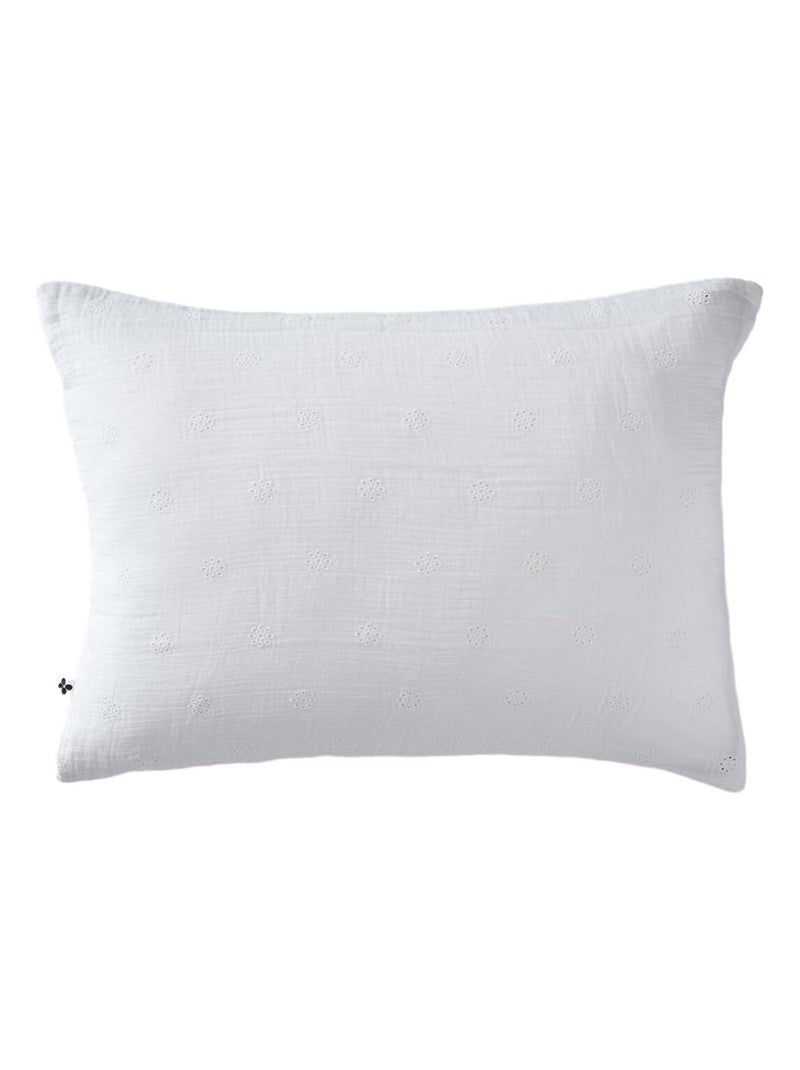 Taie d'oreiller brodée double gaze de coton Blanc - Kiabi