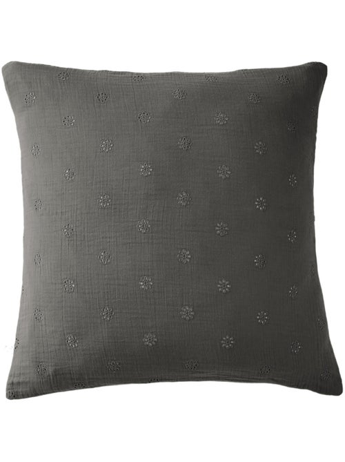 Taie d'oreiller brodée double gaze de coton - Kiabi
