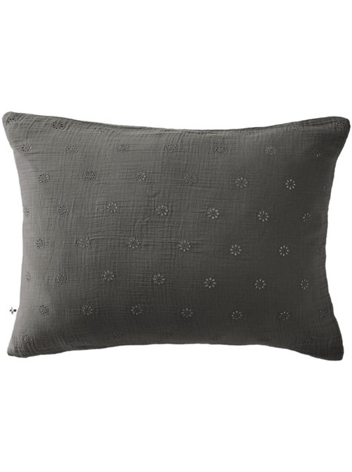 Taie d'oreiller brodée double gaze de coton - Kiabi