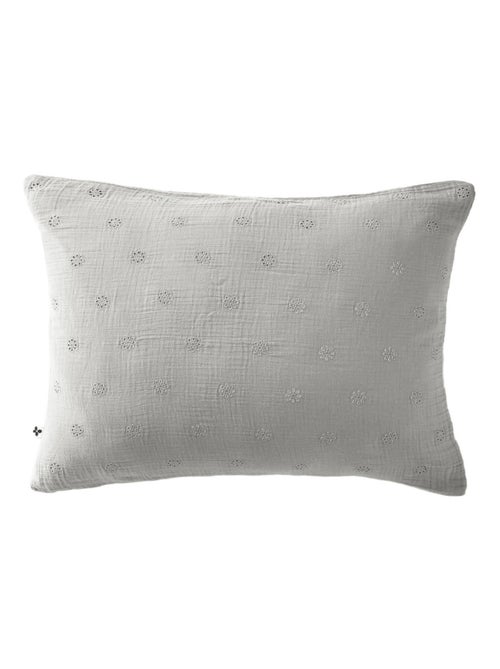 Taie d'oreiller brodée double gaze de coton - Kiabi