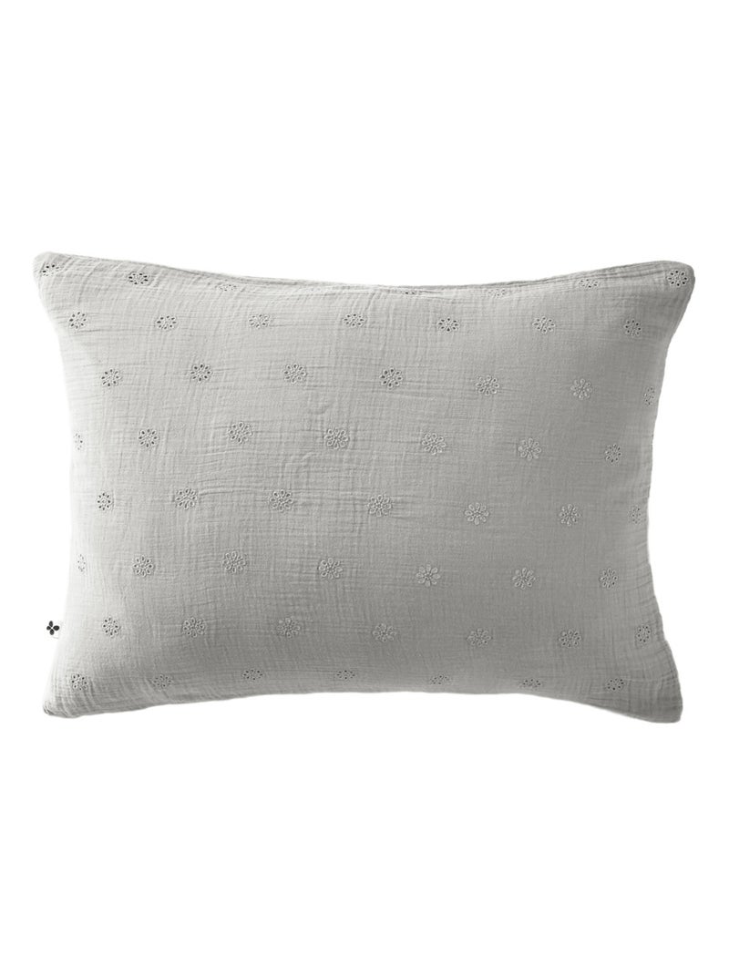 Taie d'oreiller brodée double gaze de coton Gris - Kiabi