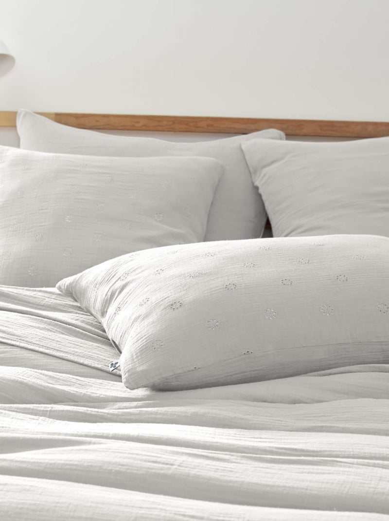 Taie d'oreiller brodée double gaze de coton Gris - Kiabi