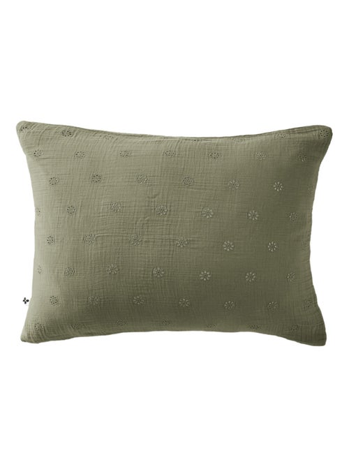 Taie d'oreiller brodée double gaze de coton - Kiabi