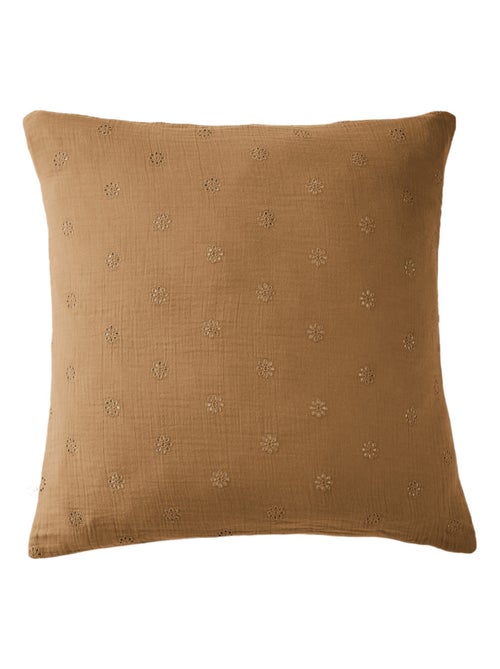 Taie d'oreiller brodée double gaze de coton - Kiabi