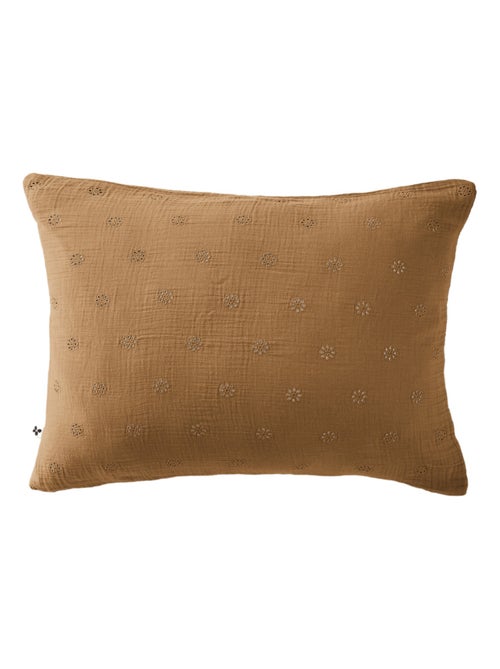 Taie d'oreiller brodée double gaze de coton - Kiabi
