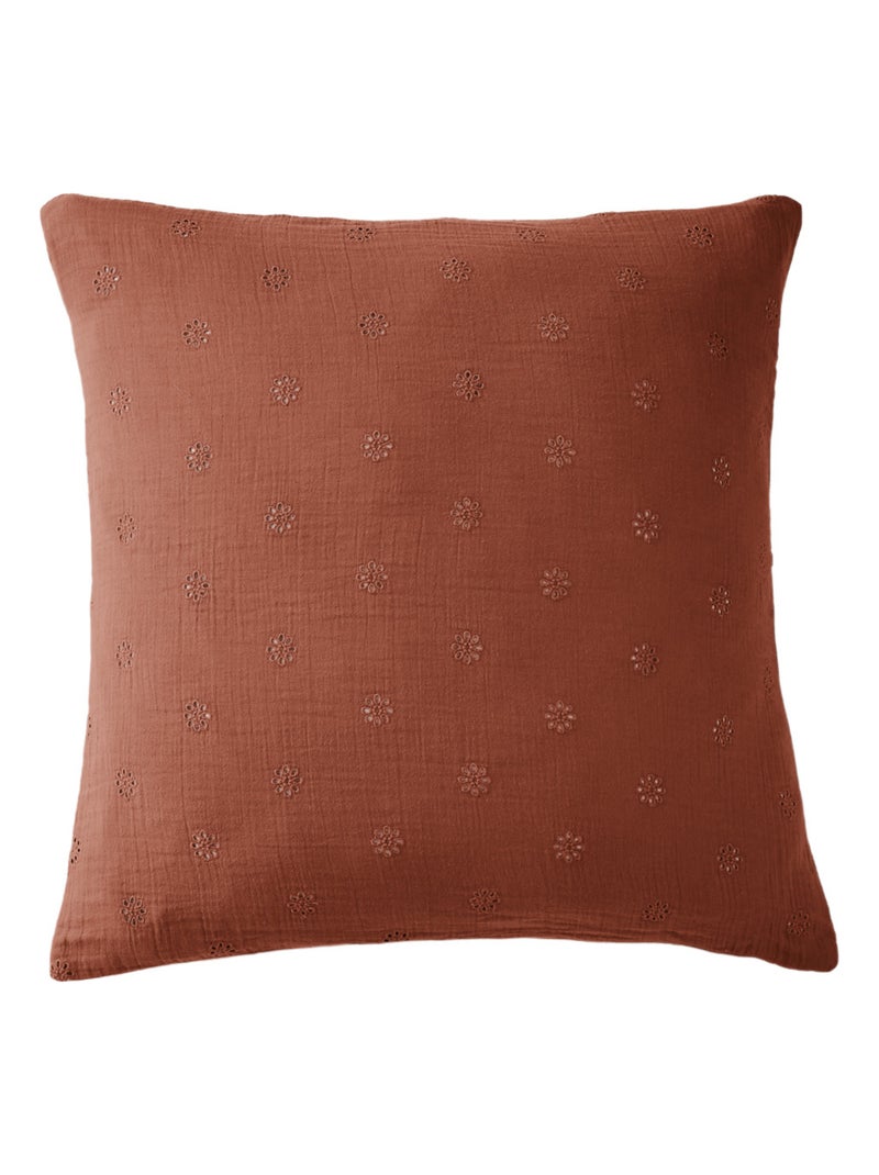 Taie d'oreiller brodée double gaze de coton Orange - Kiabi