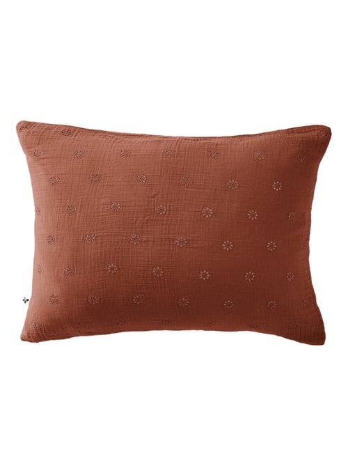 Taie d'oreiller brodée double gaze de coton - Kiabi