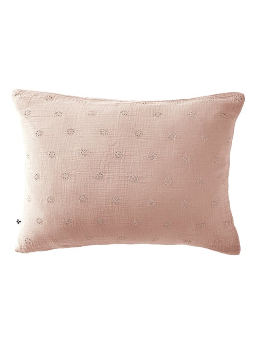 Taie d'oreiller brodée double gaze de coton - Kiabi