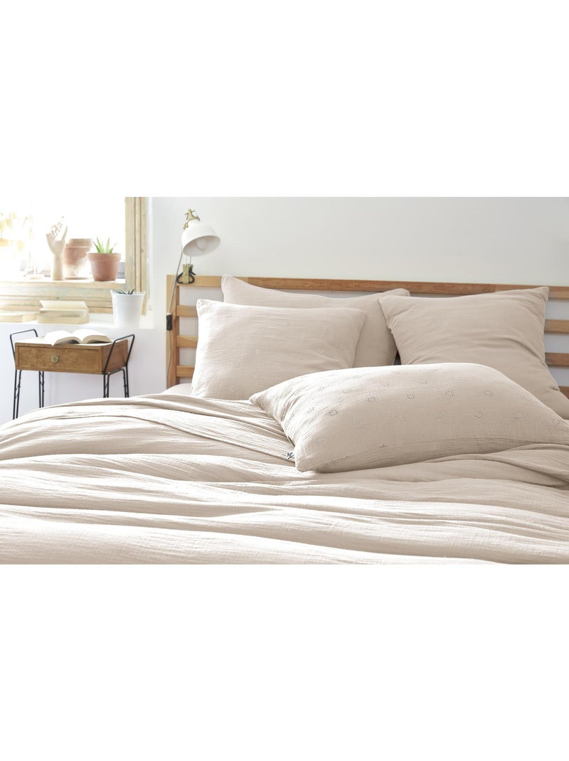 Taie d’Oreiller Brodée – Gaze de Coton – Gaïa Boho Beige - Kiabi