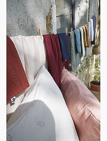 Taie d’Oreiller Brodée – Gaze de Coton – Gaïa Boho