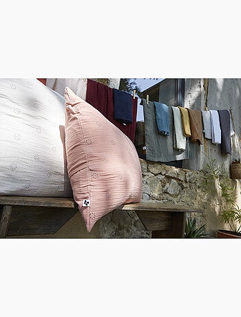 Taie d’Oreiller Brodée – Gaze de Coton – Gaïa Boho