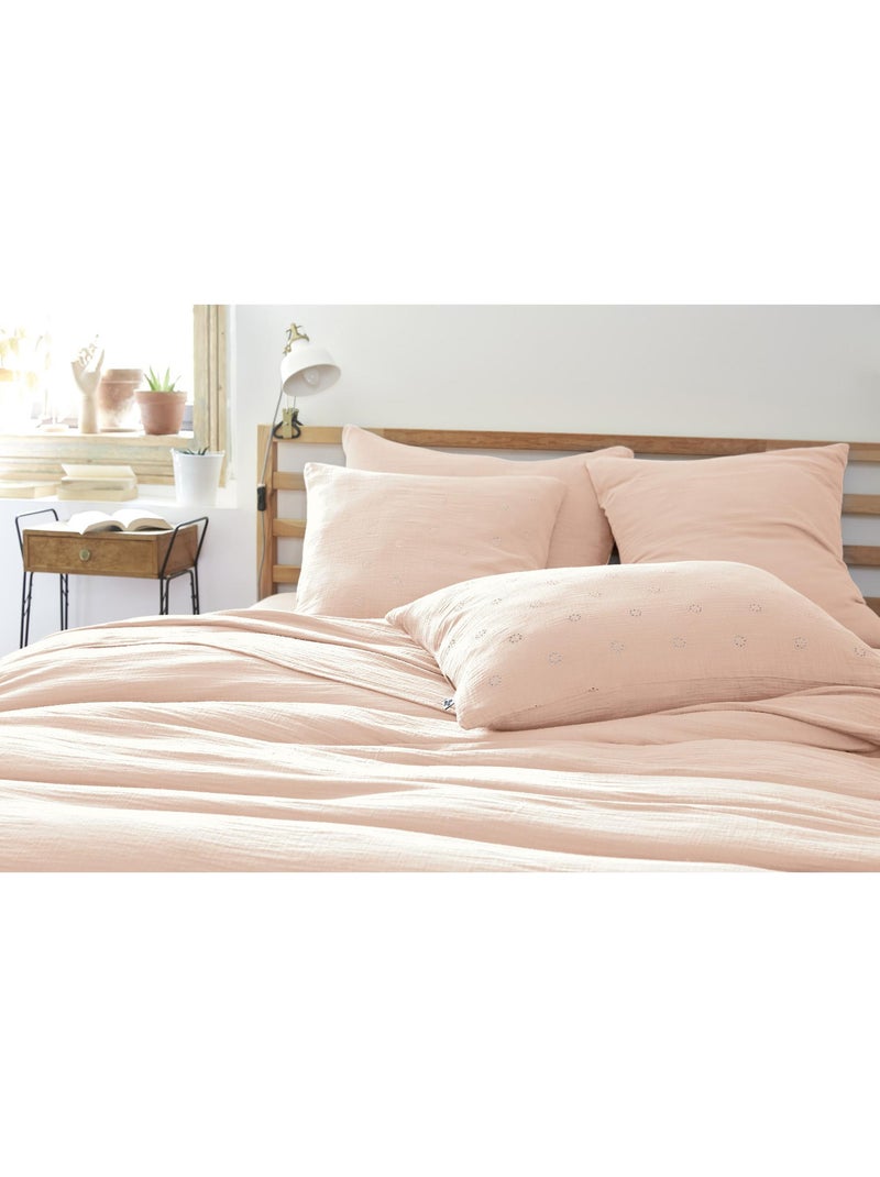 Taie d’oreiller brodée – gaze de coton – gaïa boho Rose Guimauve - Kiabi