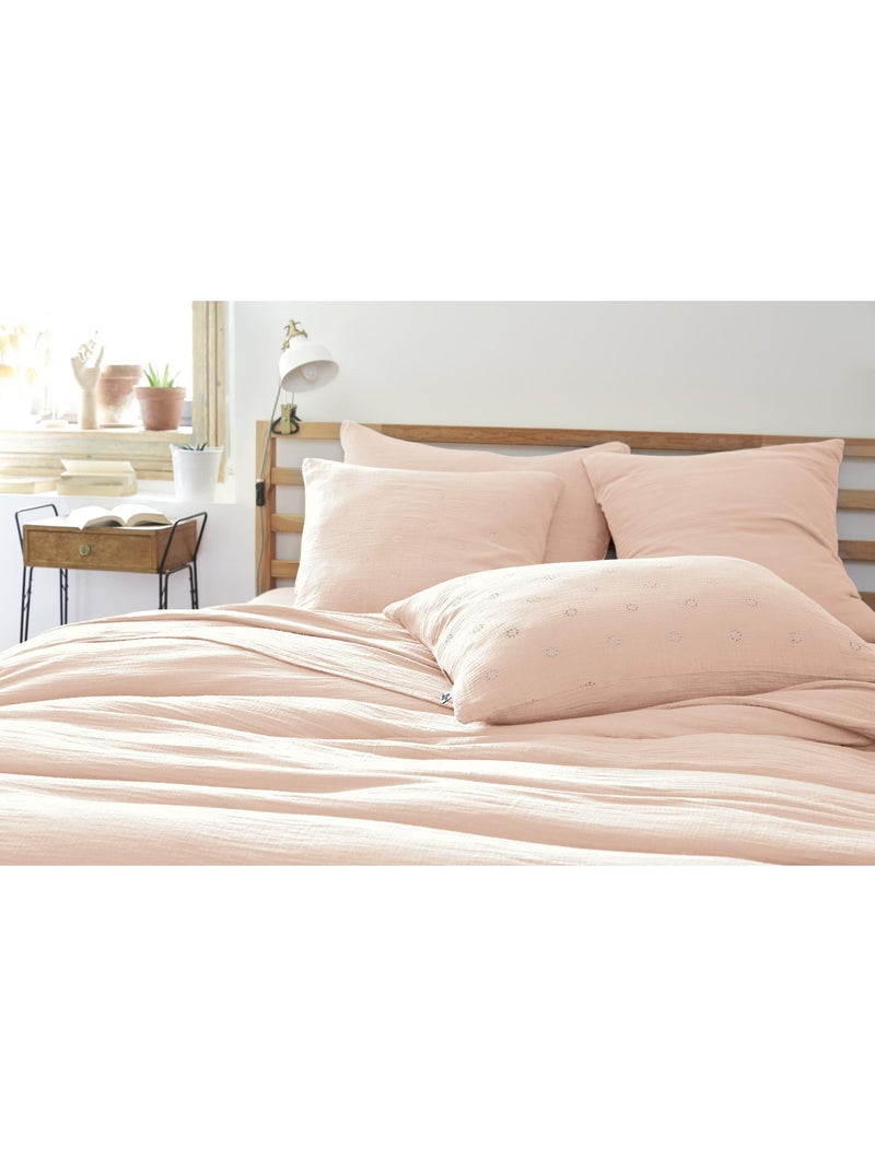 Taie d’oreiller brodée – gaze de coton – gaïa boho Rose poudré - Kiabi