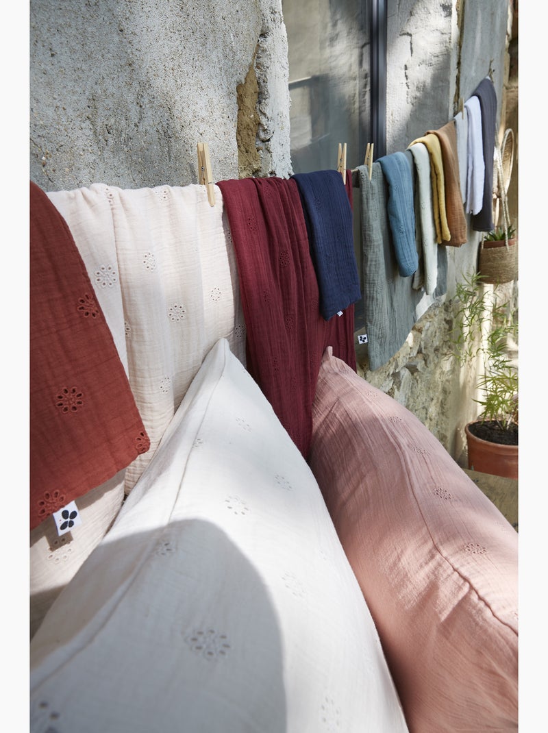 Taie d’oreiller brodée – gaze de coton – gaïa boho Rose poudré - Kiabi