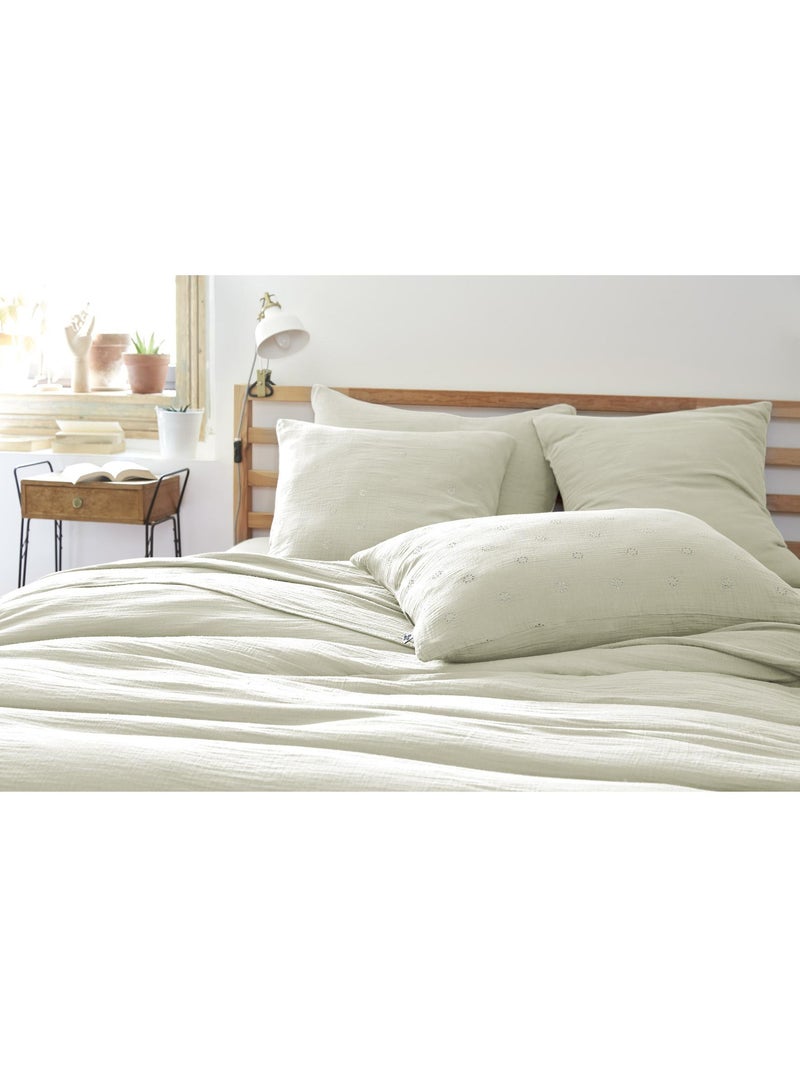 Taie d’Oreiller Brodée – Gaze de Coton – Gaïa Boho Vert d'eau - Kiabi