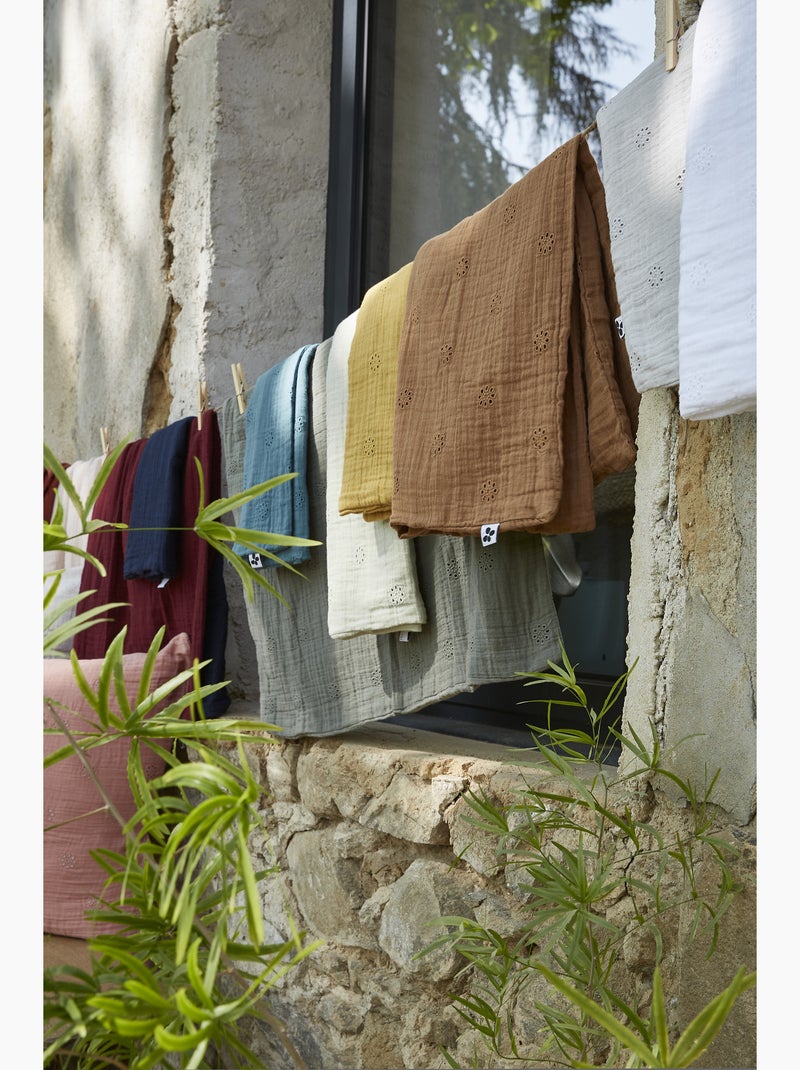 Taie d’Oreiller Brodée – Gaze de Coton – Gaïa Boho Vert romarin - Kiabi