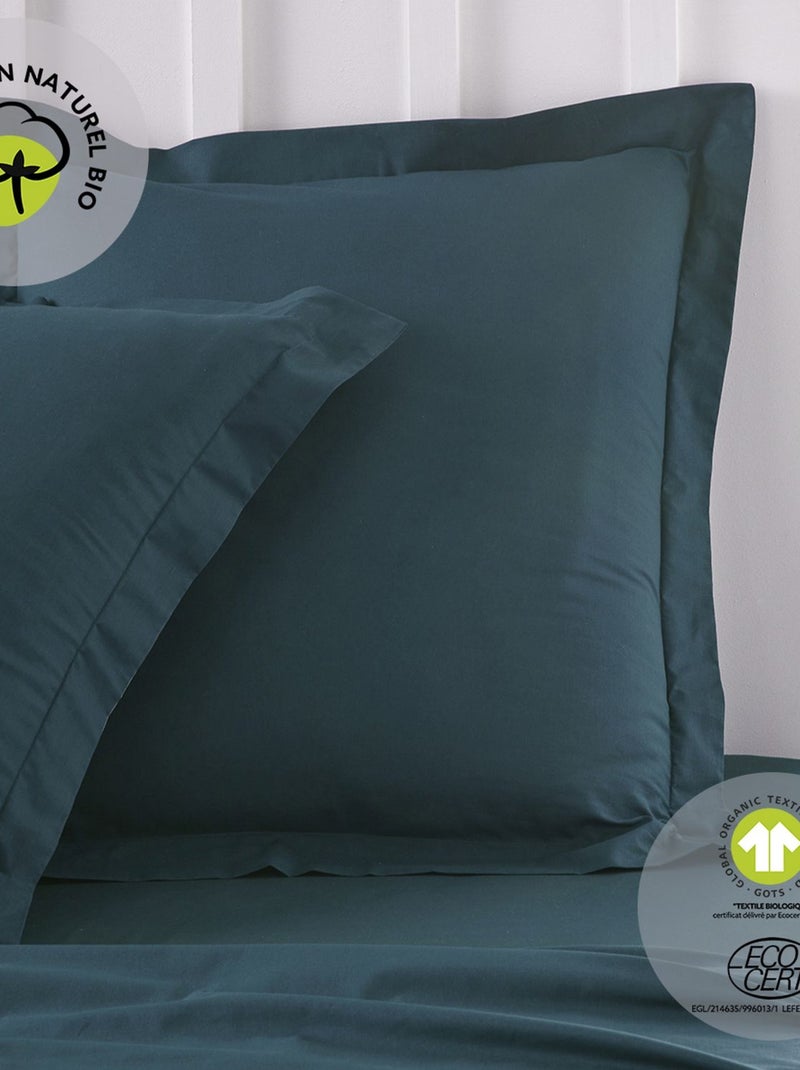 Taie d'oreiller carrée à volant plat - 100% coton BIO Bleu - Kiabi