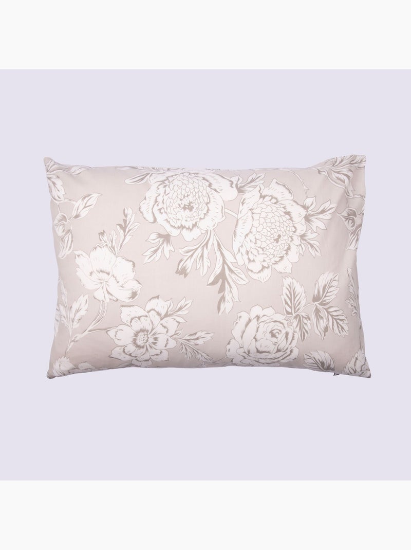 Taie d'oreiller coton à fleurs Beige - Kiabi