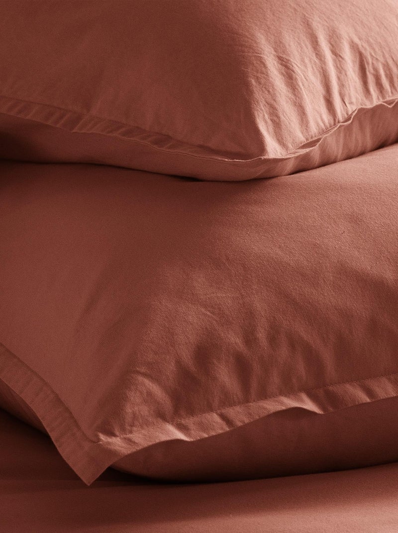 Taie d'oreiller coton lavé Terracotta - Kiabi