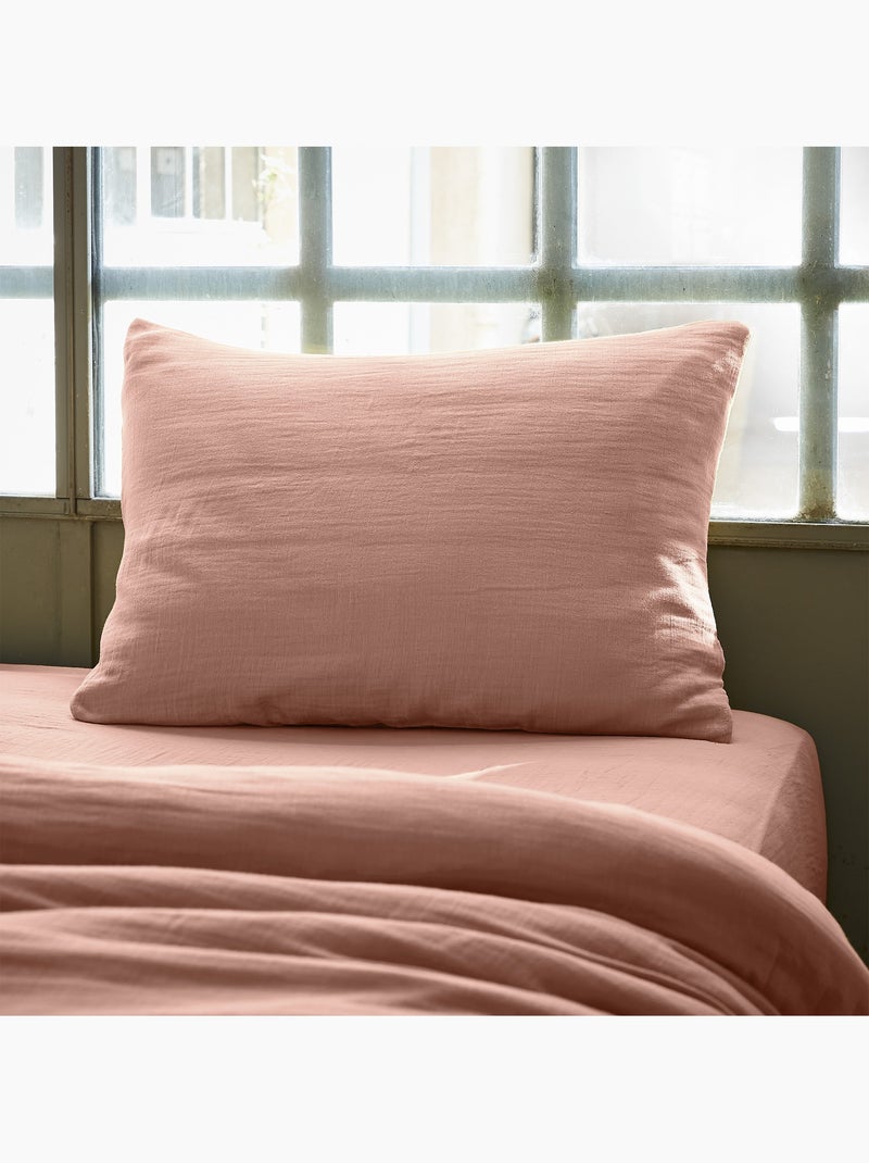 Taie d’Oreiller – Double Gaze de Coton – Gaïa Minuit Peche - Kiabi