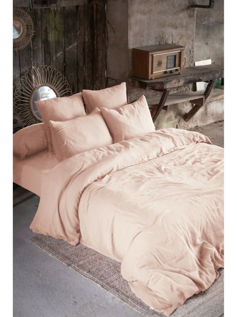 Taie d’Oreiller – Double Gaze de Coton – Gaïa Minuit Rose poudré - Kiabi