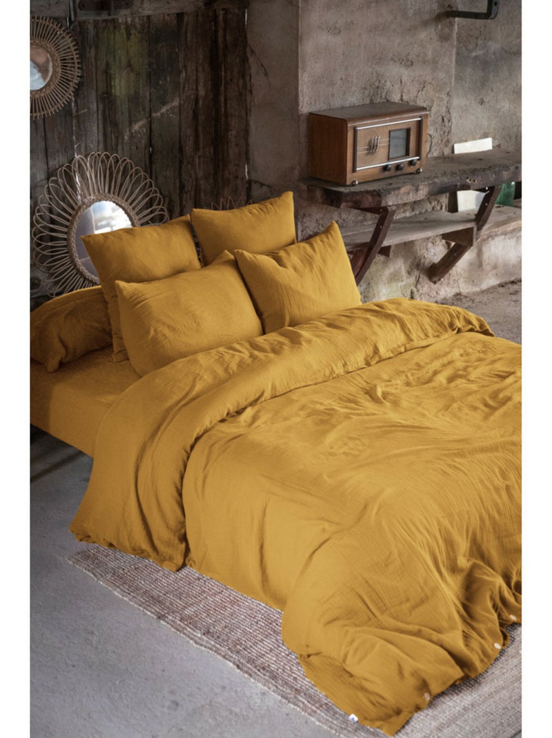 Taie d’oreiller – double gaze de coton – gaïa minuit Safran - Kiabi