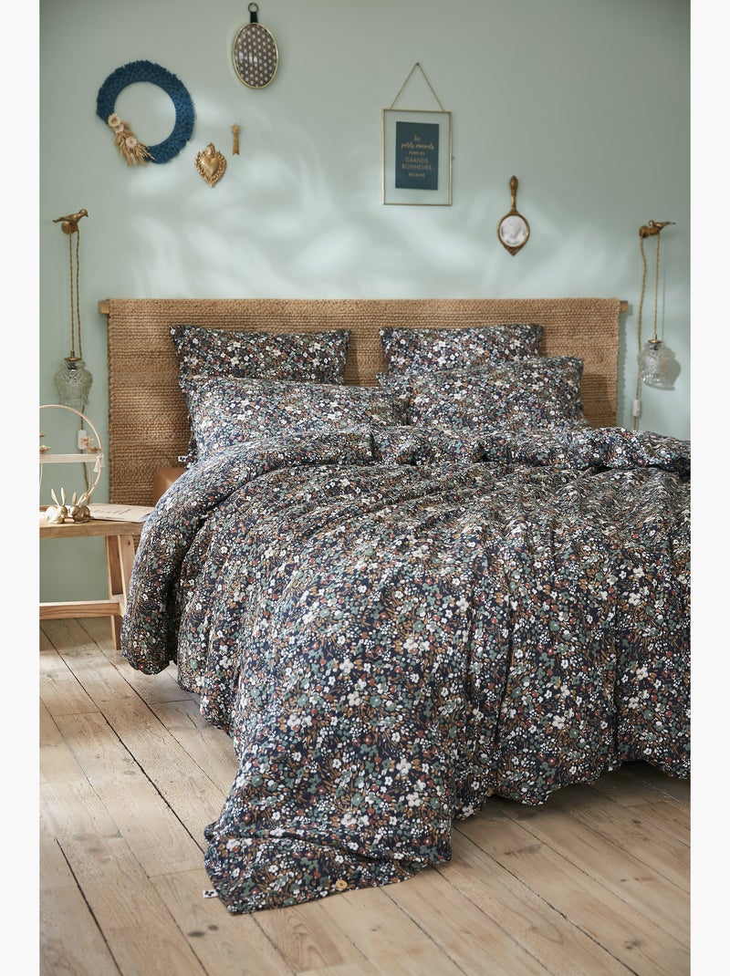 Taie d’oreiller – double gaze de coton imprimée capucine Bleu foncé - Kiabi