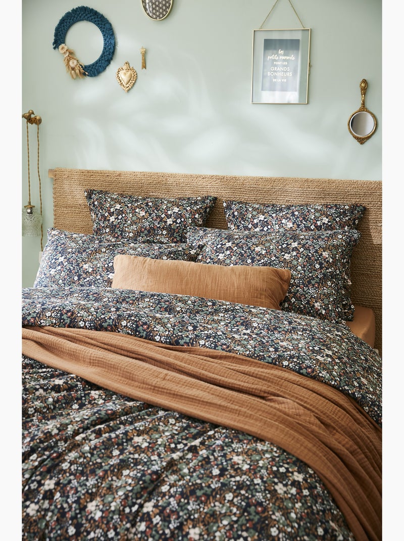 Taie d’oreiller – double gaze de coton imprimée capucine Bleu foncé - Kiabi