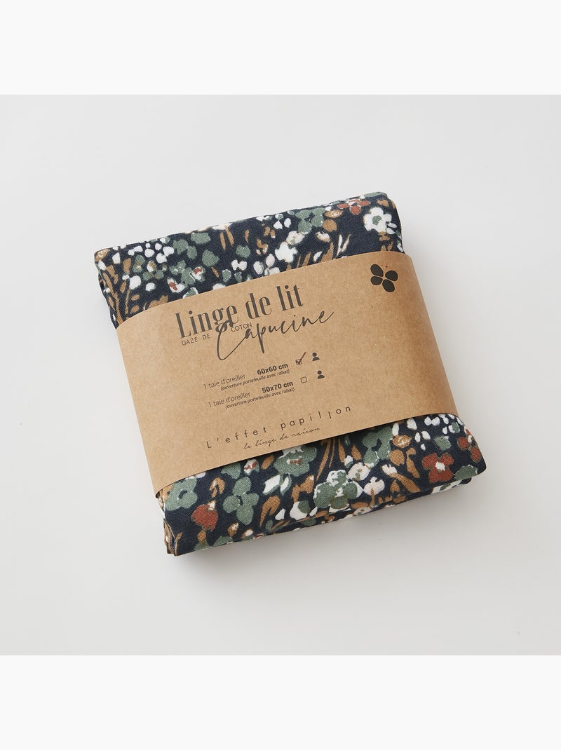 Taie d’oreiller – double gaze de coton imprimée capucine Bleu foncé - Kiabi