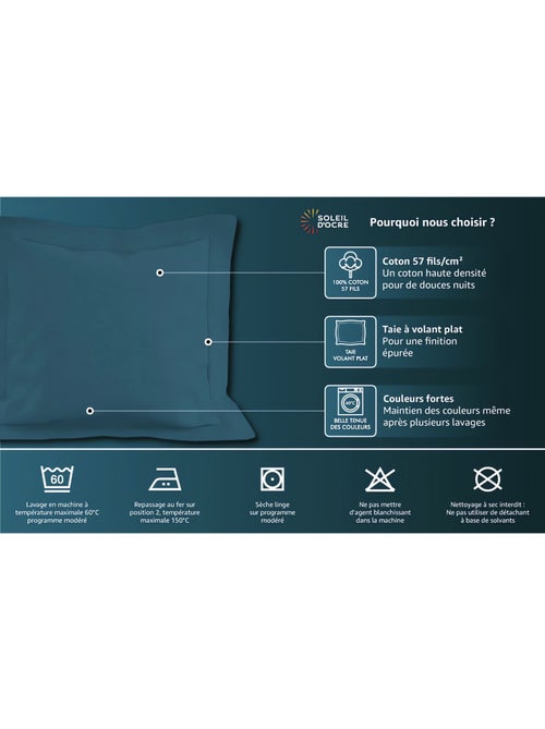 Taie d'oreiller en coton 57 fils UNI, par Soleil d'ocre - Kiabi