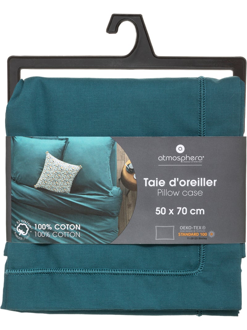 Taie d'oreiller en coton CARINA Bleu canard - Kiabi