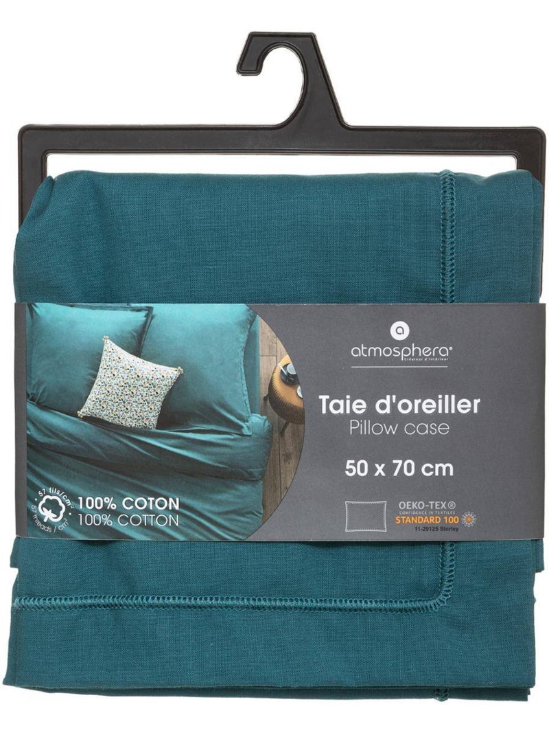Taie d'oreiller en coton CARINA Bleu canard - Kiabi