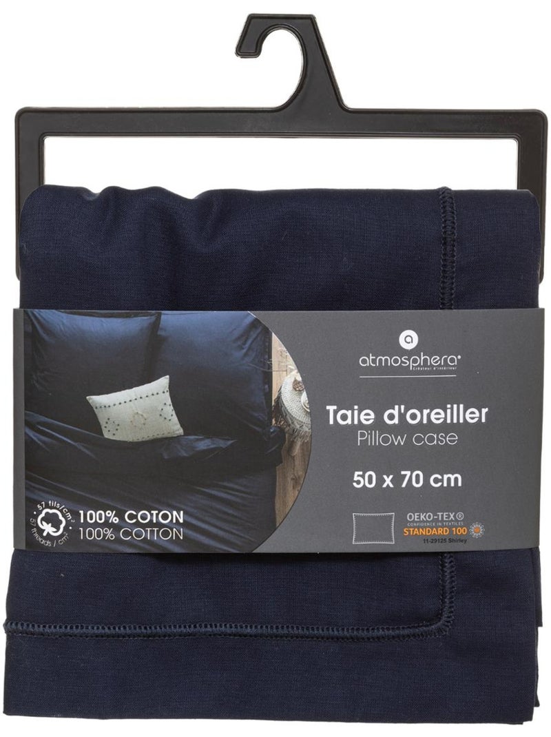 Taie d'oreiller en coton CARINA Bleu encre - Kiabi