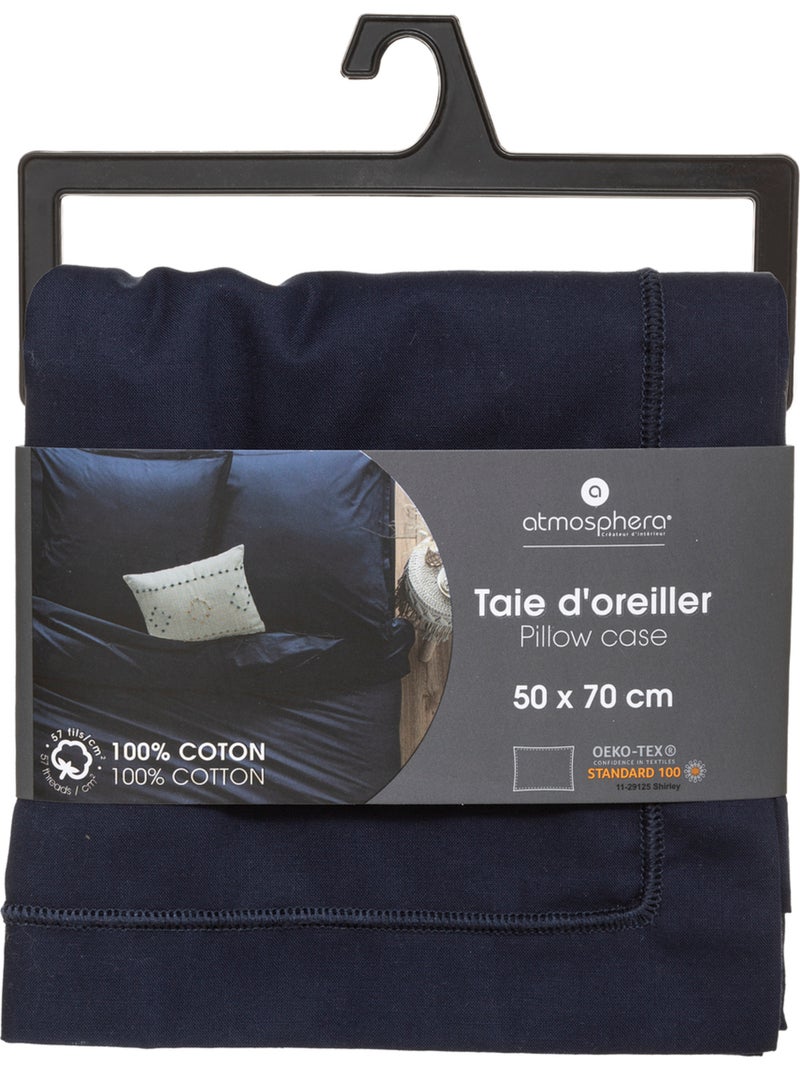 Taie d'oreiller en coton CARINA Bleu encre - Kiabi