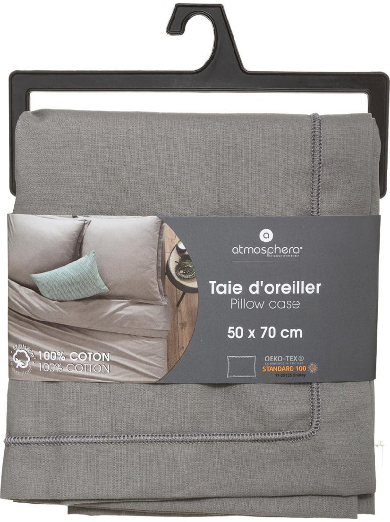 Taie d'oreiller en coton CARINA Gris souris - Kiabi