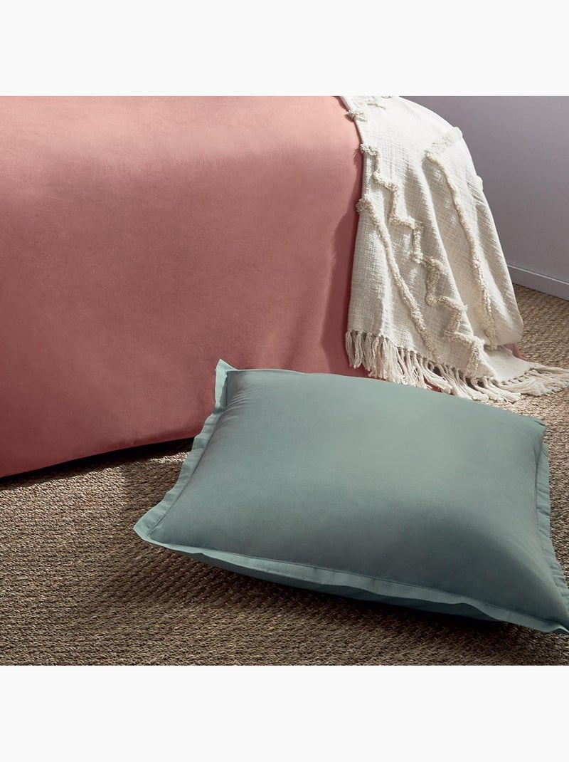 Taie d'oreiller en coton contemporain uni Bleu céladon - Kiabi