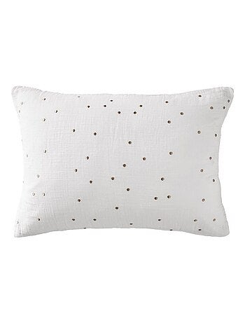 Taie d'oreiller en double Gaze de coton à pois brodés