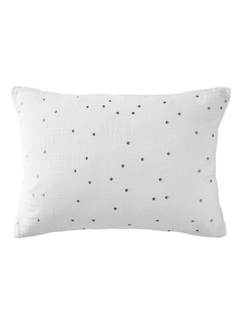 Taie d'oreiller en double Gaze de coton à pois brodés - Kiabi